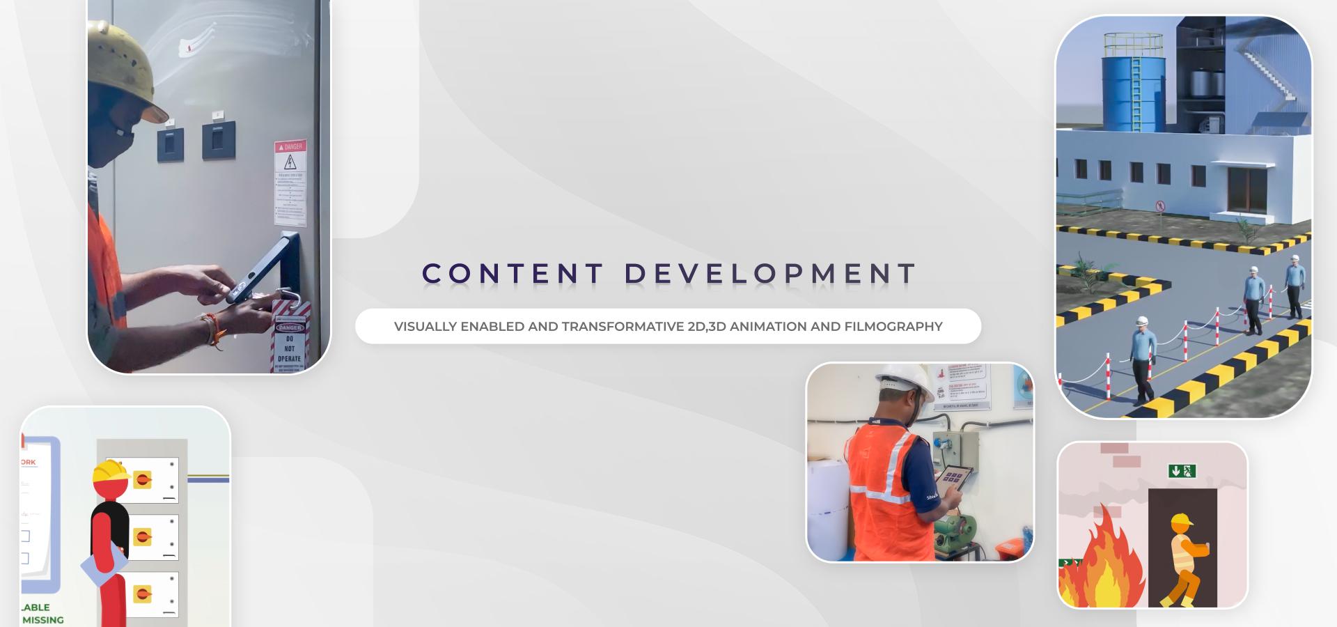 Content development banner, designers in front of computer