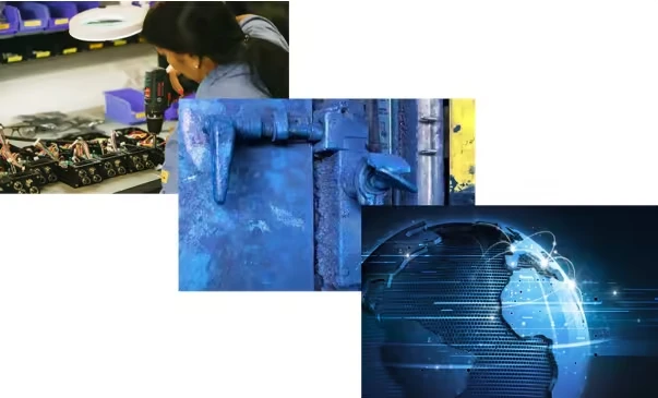 Fortress: device assembly, a heavy-duty guard interlock on a machine door, and a globe representing worldwide support