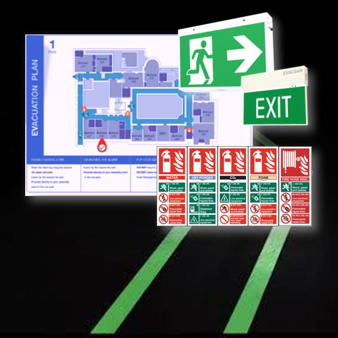 Signage, floor marking, labels for emergency renponse
